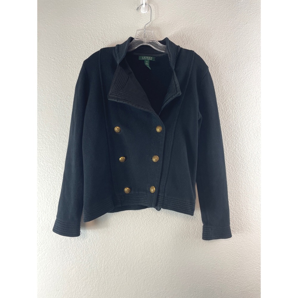 Lauren Ralph Lauren Black Gold Button Knit Blazer‎ Cardigan Size M Dark Academia